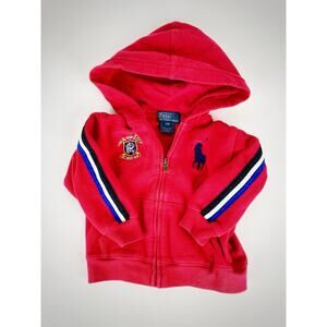 VTG Polo Ralph Lauren Baby Red Hoodie Blue Big Pony PRL Athletic Club SZ 12M